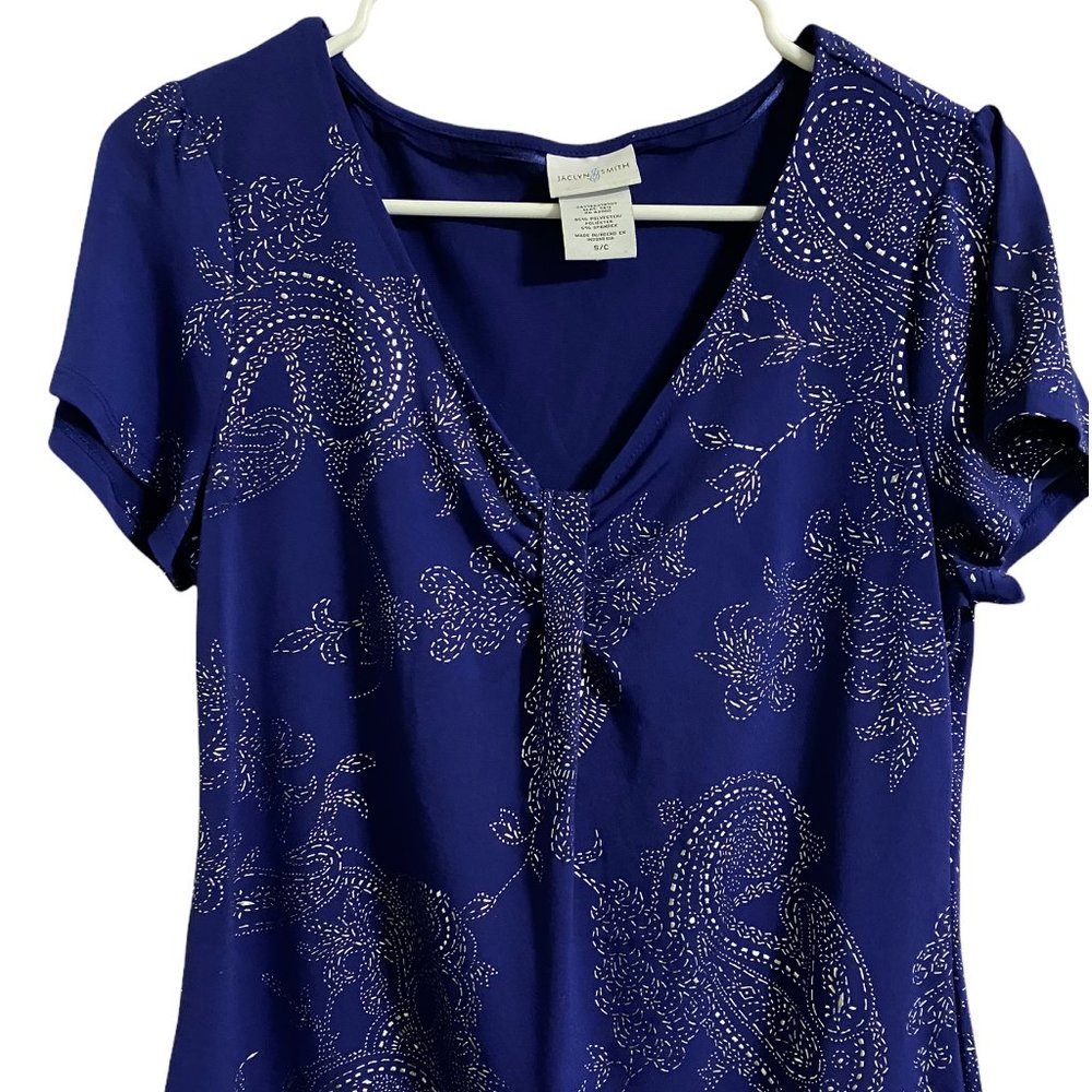 Jaclyn Smith Size Small Blue Silver Accent Detail Women’s Blouse Short Sleeve